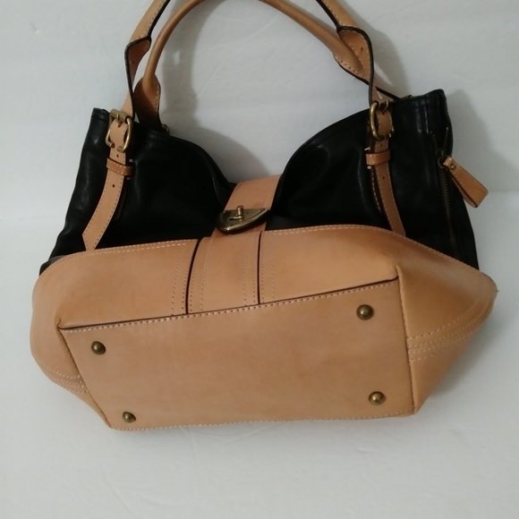Brook Brothers Leather Black Tan Hobo Bag - Picture 15 of 16